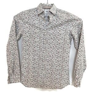 Zara Shirt Mens Small White Multicolor Dot Slim Fit Long Sleeve Button Up